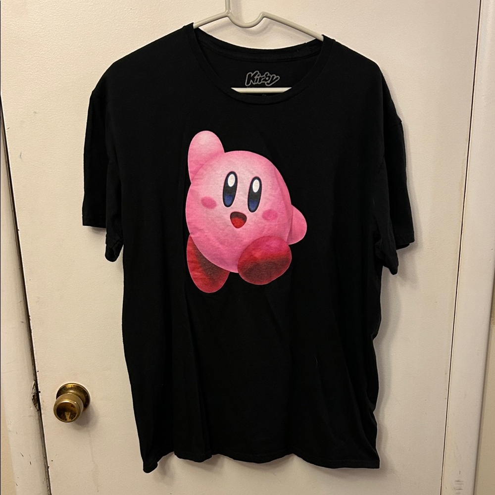 Kirby Black T-Shirt with Pink Character Graphic XL